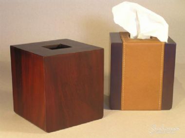 Square MahoganyTissue Box with Leather