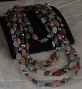 3 STRING MIXED KYNITE, ONYTE AND IOLITE NECKLACE