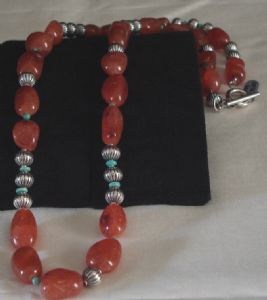CARNELIAN WITH SILVER BEAD AND TURQUISE BEAD